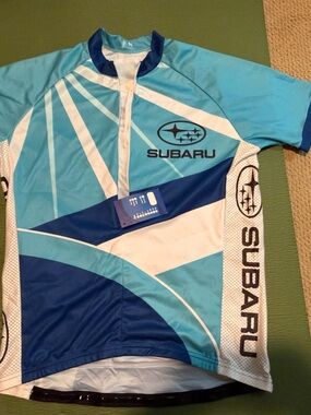 Men's Short Sleeve Cycling Jersey in Light Blue & Navy